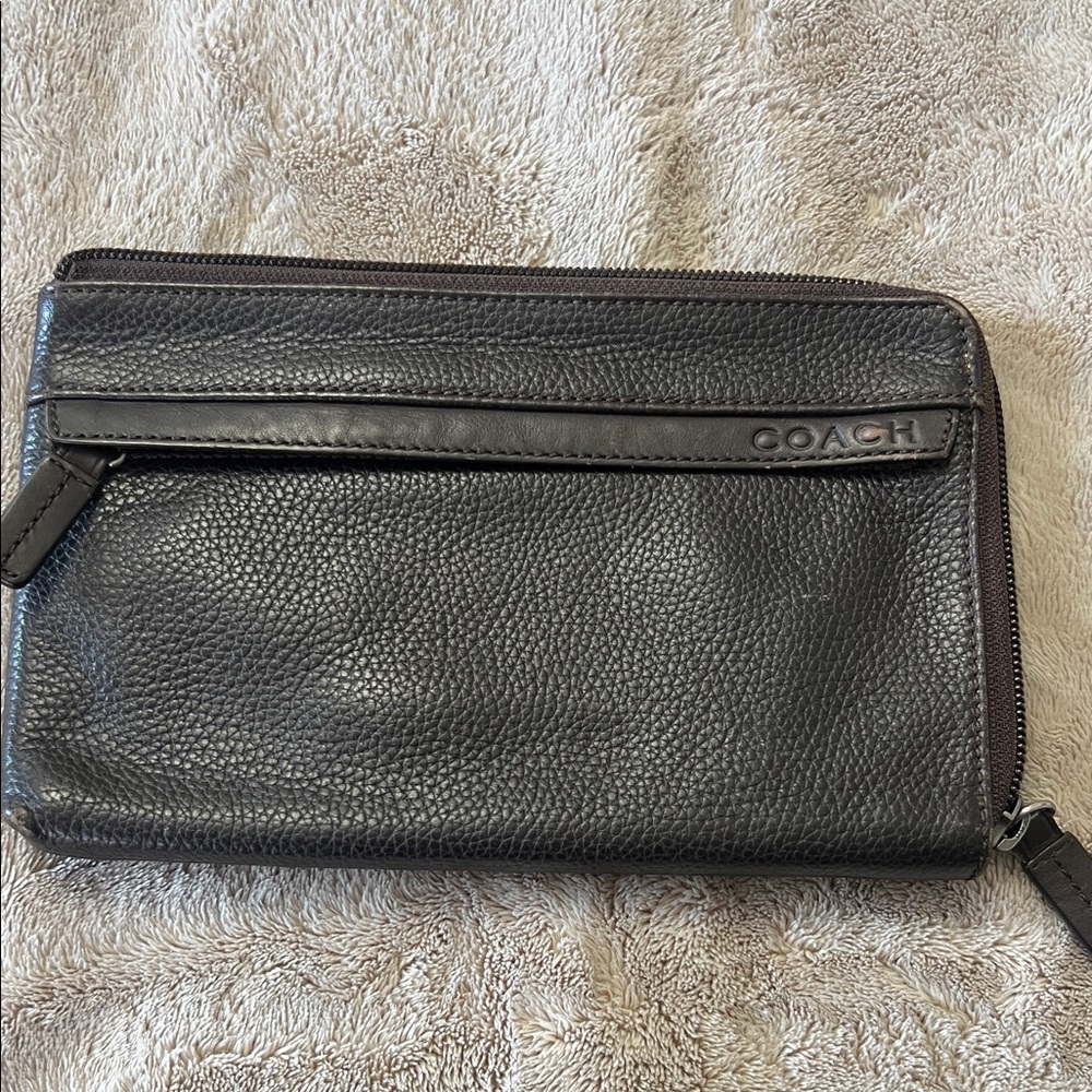Coach Dark Brown Leather travel wallet pouch toiletry bag